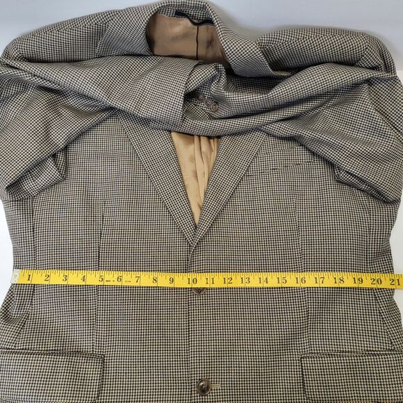 Arnold Brant Mens Tan/Black/Blue Houndstooth 100% Cashmere Blazer Jacket 44R - Picture 13 of 16